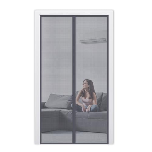 Fiberglass Magnetic Screen Door for Single Doors – Heavy Duty Self-Sealing Mesh with Strong Magnets, Hands Free, Kid & Pet Friendly, Easy Install, Gray