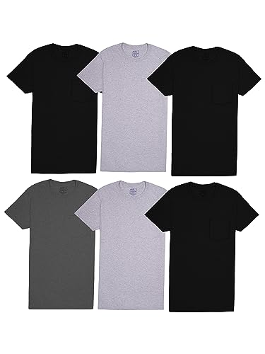 Fruit of the Loom Mens Eversoft Cotton Short Sleeve Pocket T-Shirts, Breathable & Tag Free Underwear, 6 Pack - Colors May Vary, Medium US