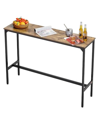VEVOR Bar Table, Sturdy Metal Frame High Top Pub Table, Narrow Long Kitchen Dining, Cocktail Counter Bar Height Desk, Easy to Assemble, 55x15x39 in, for Living Room Party, Rustic Brown and Black