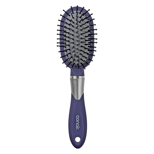 Conair Totally Smooth Mini Hair Brush, Soft-Touch Handle, Ball-Tipped Bristles for Detangling Wet or Dry Hair, Color May Vary