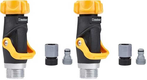 Melnor 65171AMZ Lever Flow Through Valve Connector Bundle, Yellow, Black, Grey, 1 Count (Pack of 2)