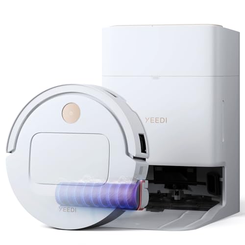 Yeedi M14 Plus Robot Vacuum and Mop with All-in-One Station, 18000Pa, OZMO Roller Instant Self-Washing Mopping, 167℉ Hot Water Mop Washing & Self-Drying, ZeroTangle 3.0, Self-Emptying, White