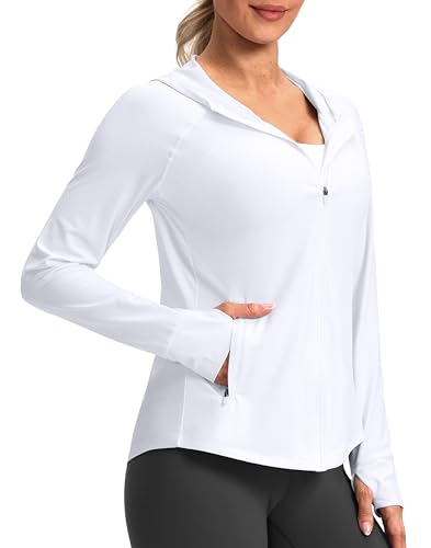 G Gradual Women's UPF 50+ Sun Protection Hoodie Jacket Lightweight Zip Up Jackets Long Sleeve Shirts for Women Hiking Outdoor(White,M)