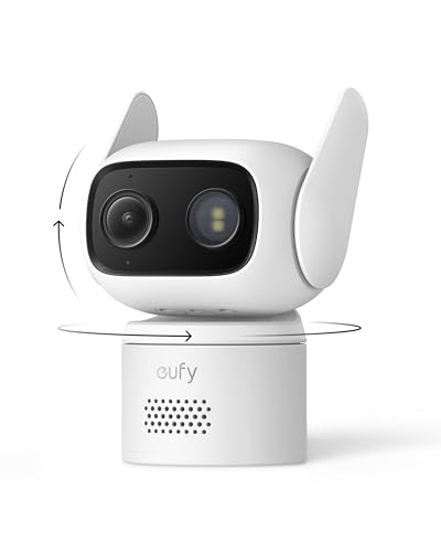eufy Security Wired Camera C31, Indoor/Outdoor Camera, IP66, 360° Coverage with Pan&Tilt, 24/7 Recording, Auto Tracking, No Subscription, Color Night Vision, AI Human/Vehicle/Pet/Cry Detection