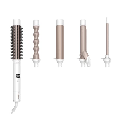 Conair Double Ceramic Multi-Attachment Hair Styler, 5-in-1 Hair Curling Wand Set to Create Curls, Waves, and Blowouts, Ceramic Technology Eliminates Damaging Hot Spots, White/Rose Gold