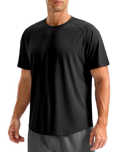 Soothfeel Mens Workout Shirts Quick Dry Athletic Running T-Shirts Short Sleeve Cooling Moisture Wicking Gym Active Tee Tops Black L