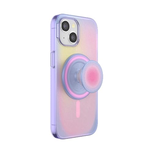 PopSockets iPhone 15 Phone Case with MagSafe, Wireless Charging Compatible, Purple - Opalescent Blue