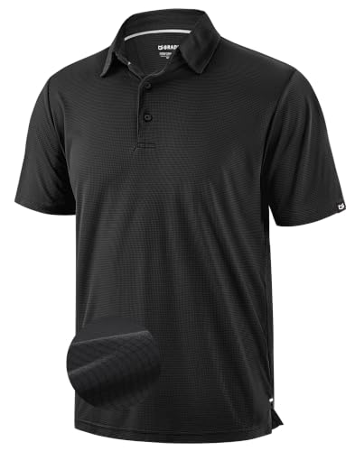 G Gradual Mens Golf Shirt Black Short Sleeve Dry Fit Moisture Wicking Lightweight Performance Athletic Grid Summer Collared Polo Shirts for Men Large