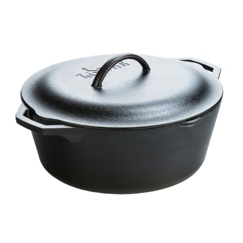 Lodge Cast Iron Dutch Oven 7 Quart - Loop Handle Cooking Vessel - Even Heat Retention - Oven-Safe, Versatile Pot