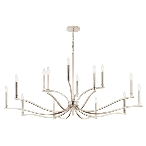 Kichler Malene 14-Light 2-Tier Chandelier, Dining Room Light Fixture with Candle Sleeves in Polished Nickel for Foyer, Living Room or Entryway (27.25" x 52.75"), 52698PN