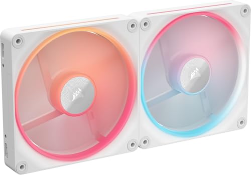 CORSAIR iCUE Link LX140-R RGB 140mm PWM Reverse Fans – Dual Fan Kit – Low-Noise, Magnetic Dome Bearing, Dual Light Loops, CORSAIR QuikTurn Screws, Zero RPM Mode – White