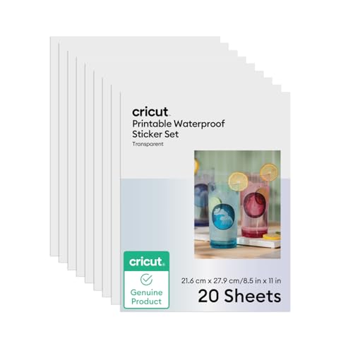 Cricut Waterproof Clear Sticker Paper (20 Transparent Sheets, 8.5x11), Printable Stickers For Inkjet Printers - Works with Joy Xtra, Explore, & Maker Machines