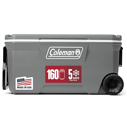 Coleman Classic Series Insulated Portable Rolling Cooler with Wheels, Leak-Resistant Outdoor Hard Cooler Keeps Ice up to 5 Days, 100-Quart