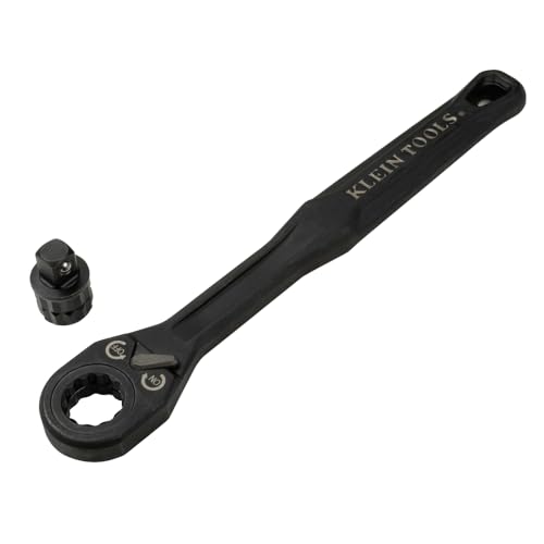 KLEIN TOOLS 65408ADP KNECT (M) Pass Through Ratchet and 3/8-Inch Socket Adapter Set, 90-Tooth Wrench for Extended Threaded Rods, Compact and Comfortable Grip, Traditional Socket Compatibility