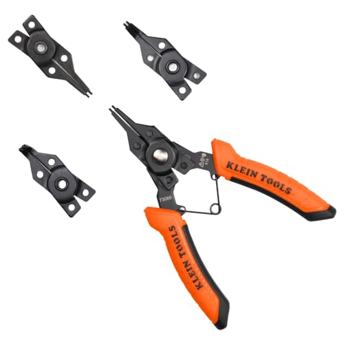 Klein Tools 73066 Convertible Snap Ring Pliers Set, 6-in-1 Internal External Clip Pliers, 4 Interchangeable Heads with Straight, 45- Degree and 90-Degree Angles