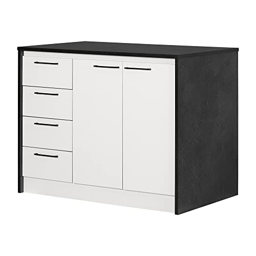 South Shore Myro Kitchen Island Faux Black Stone and White, Contemporary