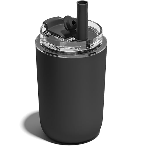 UIRZOTN 10 oz Insulated Coffee Tumblers, Travel Coffee Tumblers with Straw, Double-Wall Stainless Steel Tumbler, Leak Proof Tumbler, Reusable Cups with Lids for lced and Hot Drinks (Black)