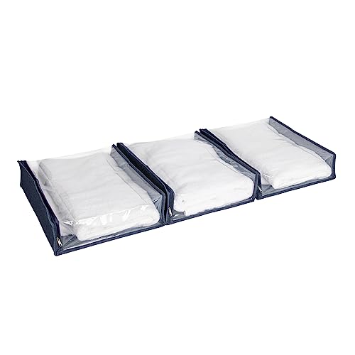 Household Essentials Under Bed Zippered Sweater Storage Bags with Clear Vision Panel, Set of 3, Denim