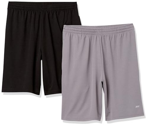 Amazon Essentials Men's Athletic Basketball Gym,Performance Tech Loose-Fit Training Shorts, Pack of 2, Black/Grey, Large