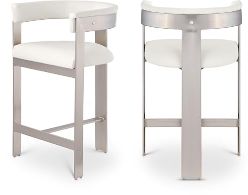 Meridian Furniture 738Cream-C Romeo Collection Modern | Contemporary Counter Stool with Soft Cream Vegan Leather, Brushed Chrome Metal Frame, 22.5" W x 20" D x 35.5" H, Cream, Set of 2