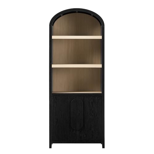 Walker Edison Modern Arched 3-Shelf Bookcase with Lower Cabinet, Curved Top Bookcase with Doors on Bottom for Home Office, Living Room, Bedroom, Storage Solution, Black