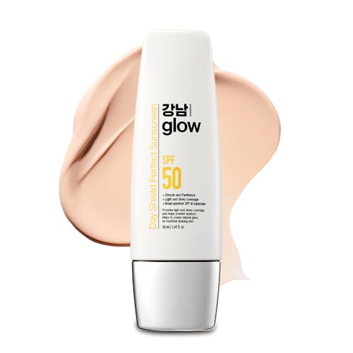 GANGNAM GLOW Day Shield Perfect Sunscreen SPF 50 - Effortless Tinted Sunscreen with Zinc Oxide, Sheer Moisturizer for face, Quick Absorption, Broad Spectrum, All Skin Types, Korean Skincare, 1.69 floz