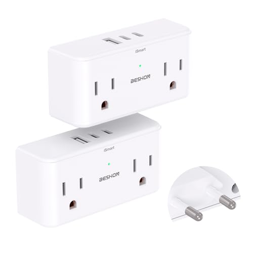【2 Pack 】 7 in 1 European Travel Plug Adapter, Travel Essentials, International Travel Adapter with 4 Outlets 3 USB Ports(2 USB C), US to Europe Plug Adapter to Most Europe Spain Italy France