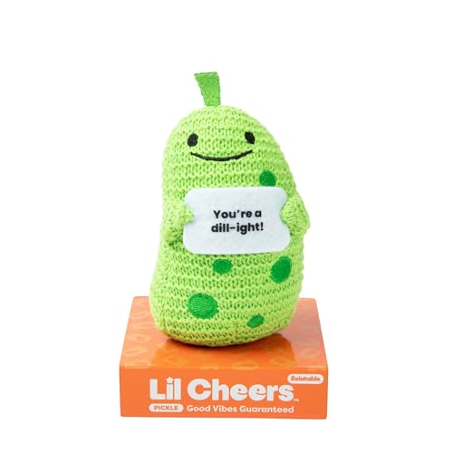 Lil Cheers Pickle by Relatable, The Uplifting Crochet Plush Friends Spreading Good Vibes, Funny Graduation Gifts, Plushies and Stuffed Animals to Gift for Kids and Adults, Includes 1 Pickle Plush