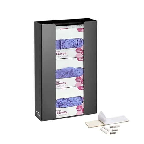 AdirMed VivaEssentials Triple Glove Box Holder, Wall Mount or Free Standing Black Acrylic Glove Holder
