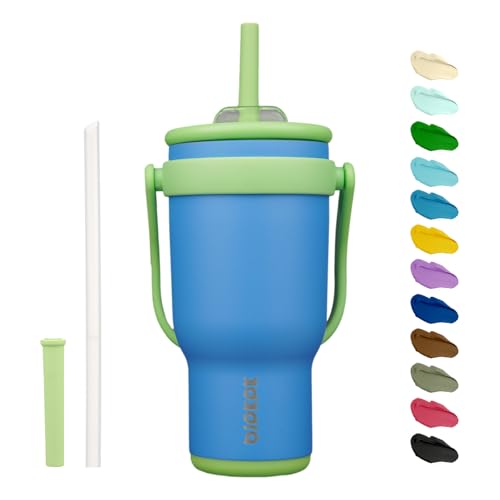 BJPKPK 30 OZ Insulated Travel Tumbler with Handle and Straw, Stainless Steel Water Bottle, Double Wall Vacuum Insulated Mug, for Work, Car, Travel, Sky Blue