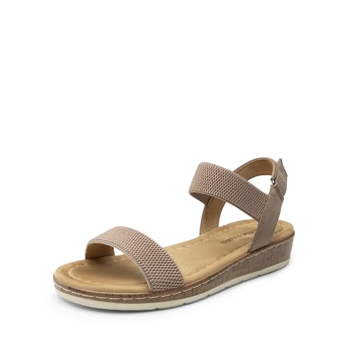 DREAM PAIRS Women's Comfortable Dressy Cork Low Wedge Heels Cute Summer One Band Casual Flat Sandals with Adjustable Ankle Strap,Size 6,Taupe,DWUMFS2525