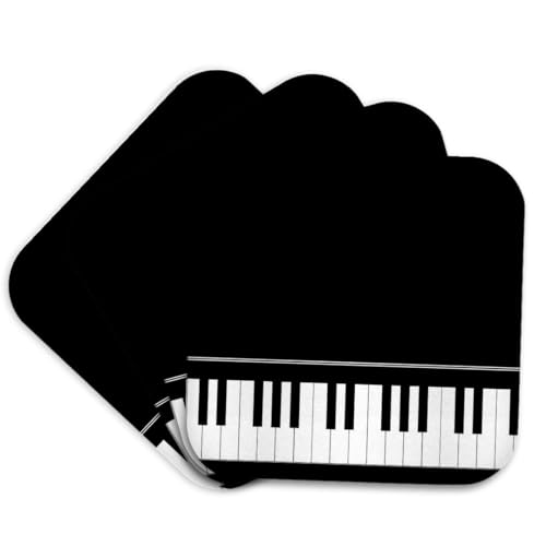 3dRose CST_112947_1 Black Piano Edge-Baby Grand Keyboard Music Design for Pianist Musical Player and Musician Gifts-Soft Coasters, Set of 4