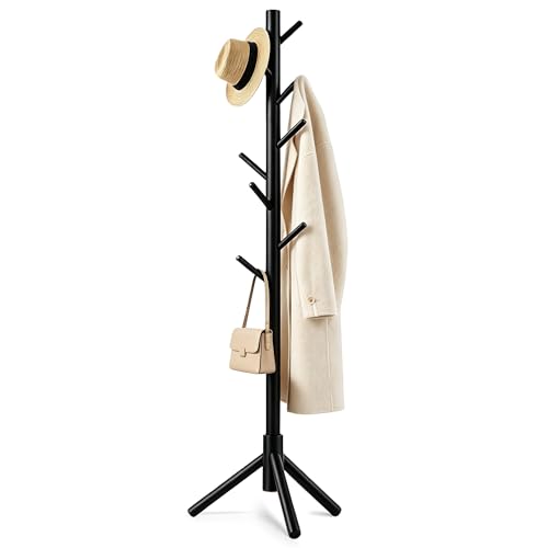 WANGMUXIA Coat Rack, Freestanding Coat Rack with 8 Hooks and 3 Adjustable Size Tree Coat Racks for Bedroom, Hallway, Entrance, Office, for Hats, Coats, Scarves, Handbags