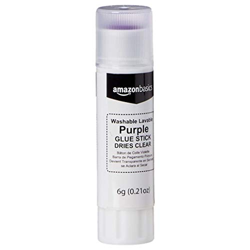 Amazon Basics Purple Washable School Glue Sticks for Classroom Supplies and DIY Art, Dries Clear, 0.21 oz Stick, 4-Pack