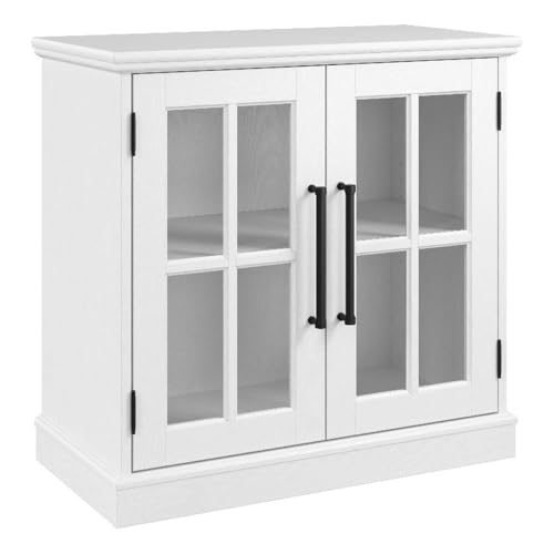 Bush Home Westbrook 32W Storage Cabinet with Glass Doors in White Ash | Versatile Storage for Home Office and Living Room