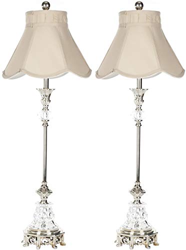 SAFAVIEH Lighting Collection Arianna Shabby Chic Glass Candlestick 33-inch Bedroom Living Room Home Office Desk Nightstand Table Lamp Set of 2 (LED Bulbs Included)