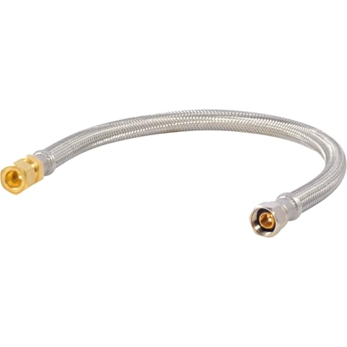 Eastman 16 Inch Delta Style Flexible Faucet Connector, 3/8 Inch OD Male x 3/8 Inch ID Compression, Braided Stainless Steel with Nickel-Plated Brass Nuts, 48036