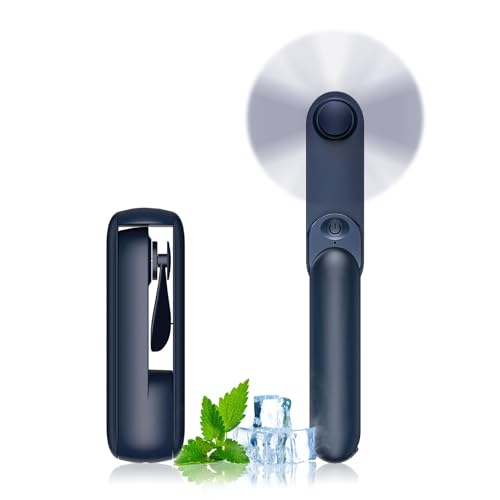 Lerat Portable Handheld Fan, 2 IN 1 Mini Hand Fan, Battery Operated [8-15 Working Hours], USB Rechargeable Personal Foldable Fan for Indoor, Small Pocket Fans Travel Essentials for Outdoor (Blue)