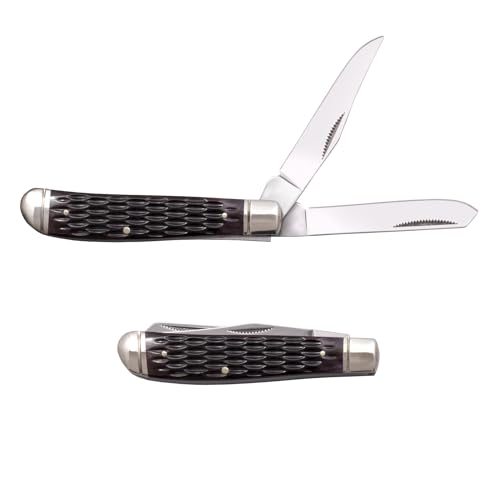 Cold Steel Mini Trapper Versatile Practical Durable Compact Pocket Folding Knife - 2 Blades; Jigged Bone Handle; Slip Joint Lock