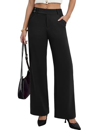 Sampeel Dress Pants for Women Work Pants Wide Leg Palazzo Business Casual Outfits Office Black Slacks Fashion Clothing Summer Outfits Vacation Spring Clothes Stretchy Trouser Pockets M
