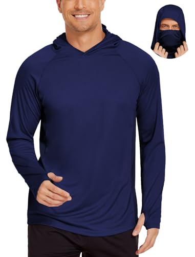 Hooded Fishing Shirts for Men UPF 50+ Long Sleeve Hoodie with Mask Lightweight SPF Sweatshirts Rash Guard Camo Neck Gaiter