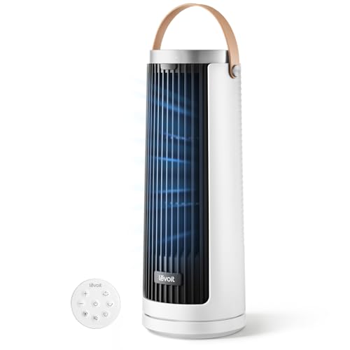 LEVOIT Tower Fan for Bedroom, 20dB Quiet Desk Fan with 23ft/s, Portable & Easy to Carry, 3-Angle & 5-Speed Mini Oscillating Fan, DC Motor, Bladeless, Remoter, 12H Timer, for Home, Room, Office, White