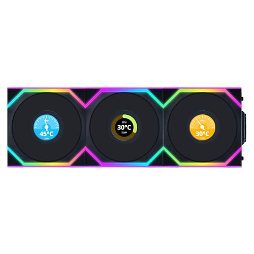 Lian Li UNI Fan SL LCD Wireless 120mm ARGB Fan - Triple Pack - 1.6" LCD - 2.4 GHz Wireless Signal for RGB Control - Daisy-Chain Design - Controller Included and Required - Black (12SLLCD1W3B)
