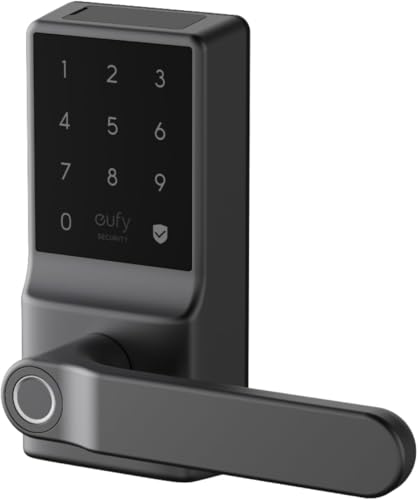 eufy Security Smart Lock C33, Keypad Door Lock with Handle, Fingerprint Door Knob, Keyless Entry Door Lock for Front Door and Bedrooms, Electronic Deadbolt, Wi-Fi, App Control, IP53 Waterproof, Black
