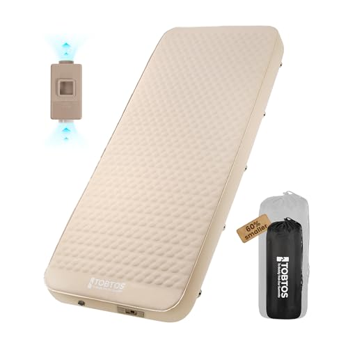 TOBTOS 4" Thick Self Inflating Sleeping Pad with Electric Pump, 60s Inflate Ultra-Compressible Compact Foam Camping Mattress, Insulated Sleeping Mat for Tent, Car, Camping