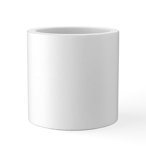 Kante 9.8" Dia Round Concrete Planter, Modern Style Large Cylindrical Plant Pot with Drainage Hole and Rubber Plug for Indoor Outdoor Patio, Pure White