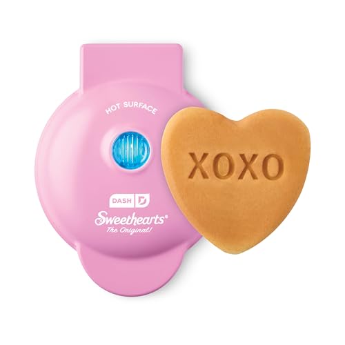 Dash & Sweethearts® Mini Waffle Maker- Mini Machine for Creative Homemade Treats - Nonstick Iron with Unique Print Design - Stylish Waffle Machine - XOXO Pink