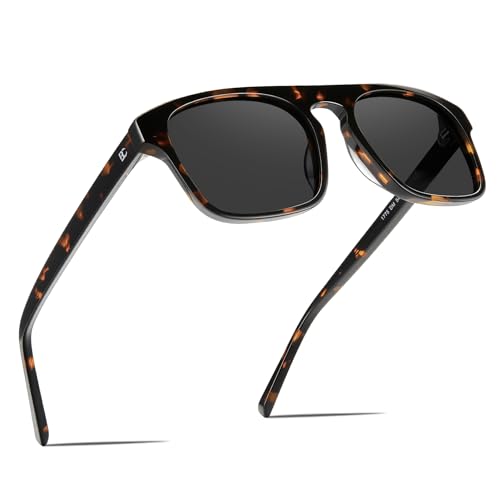 BIRCEN Mens Acetate Polarized Sunglasses: Retro Square Sunglasses UV400 Protection Anti-Glare Shades for Driving Travel Golf Grey Lens