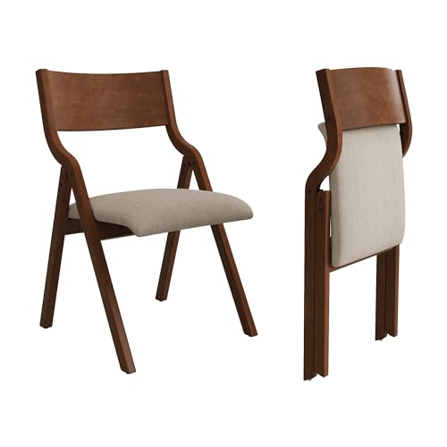 Ball & Cast Upholstered Folding Chairs Set of 2,with Padded Seat,Wooden Portable Dining Chairs W/Ergonomically Designed Back and Cushion,Easy Carry,No Need to Install,for Kitchen,Office,Walnut