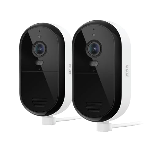 Security Camera Outdoor Wired 2-Pack - Arlo Essential 2K Surveillance Camera with Person Detection, Package Alert, Color Night Vision, 2-Way Audio, Weather Resistant, Motion Detection